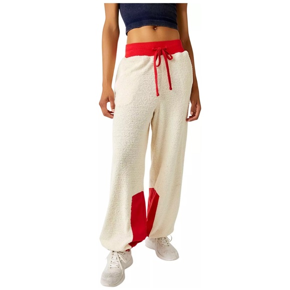 Free People Cream/Red Cuddle Up Pants - Picture 1 of 10